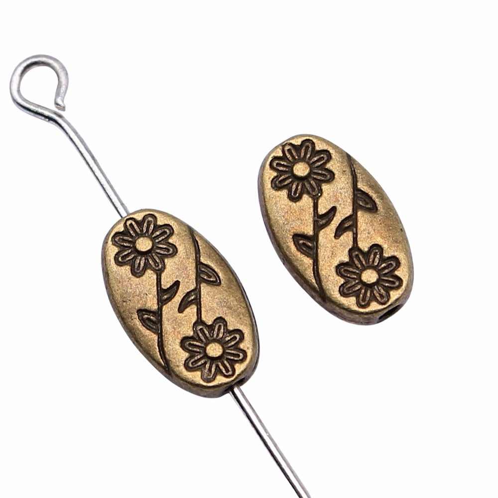 10x6x3mm 0.7g Zinc Alloy Oval Flower Loose Metal Beads for DIY Bracelet Necklace Jewelry Making