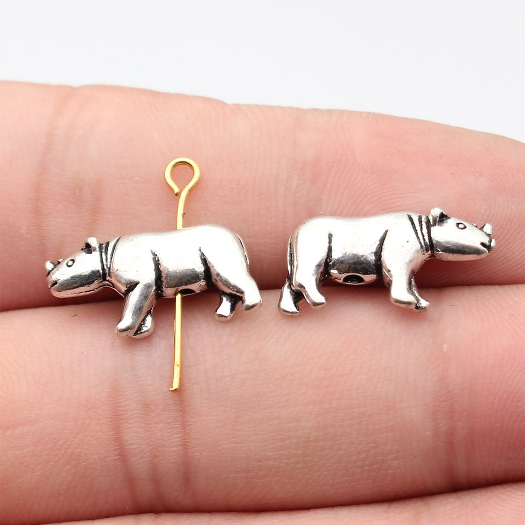19x9.8mm 2.3g Antique Silver Zinc Alloy Rhinoceros Hole Beads for DIY Bracelet Jewelry Making