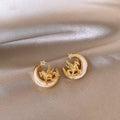 Gold Tone Crescent Horse Motif and Pearl Stud Earrings view 1