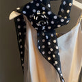 Polka Dot Skinny Neck Scarf With Fabric Rosette Accent view 1