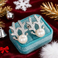 Pearl Reindeer Blue Antler Stud Earrings in Silver Tone view 2