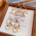 Shell Pearl and Starfish Charm Drop Earrings Two Styles view 1