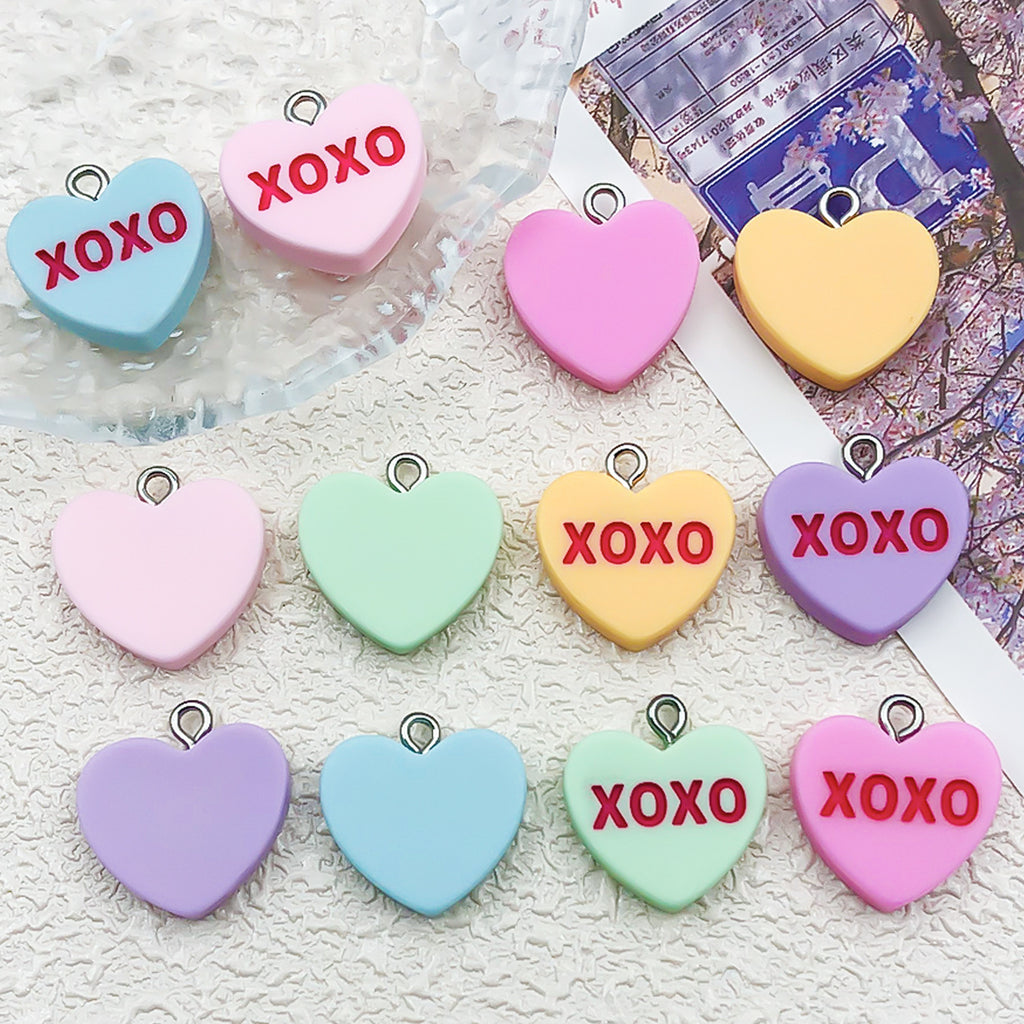 Resin Peach Heart XOXO Letter Charm Pendant for DIY Valentine Earrings Necklace