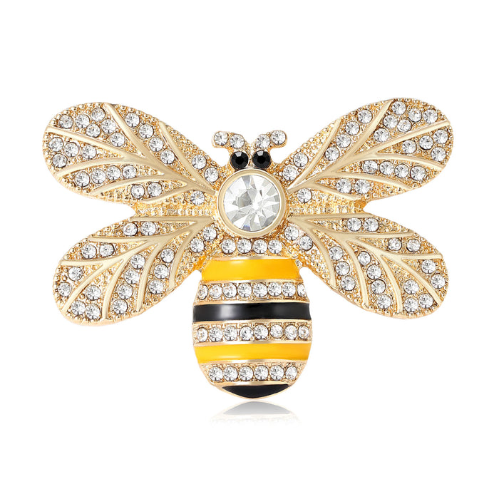 Crystal Wing Bee Brooch With Yellow Black Enamel Stripes