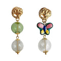 Asymmetric Glass Bubble Butterfly Drop Earrings Gold Tone view 5