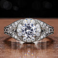 Silver Tone Round Cluster Clear Stone Wide Shoulder Ring view 1