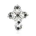 Floral Crystal Cross Brooch in Silver or Gold Tone Finish view 5
