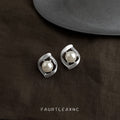 Silver-Tone Brushed Geometric Frame Pearl Stud Earrings view 1