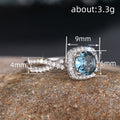 Silver Tone Teal Halo Twist Band Clear Crystal Ring view 4
