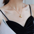 Gold Flower Pearl Pendant Necklace Curb Chain Collar view 4