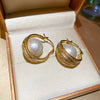 Gold Pearl Hoops