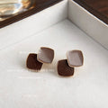 Two-Tone Brown Stacked Diamond Enamel Stud Earrings Pair view 4