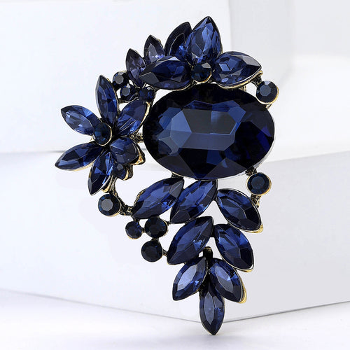 Faceted Crystal Leaf Cluster Brooch in Six Colorways front view on a white background