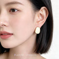 Gold Bezel Cream Enamel Shell Inlay Irregular Oval Studs view 2
