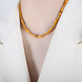 Gold Bead Natural Stone Tube Necklace Blue Yellow Red view 7