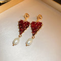Red Crystal Heart Pearl Drop Earrings For Women Jewelry view 6