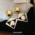 Two Tone Geometric Square and Circle Drop Earrings view 1
