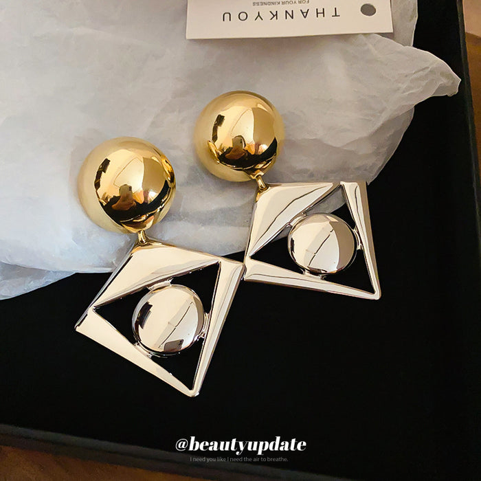 Two Tone Geometric Square and Circle Drop Earrings
