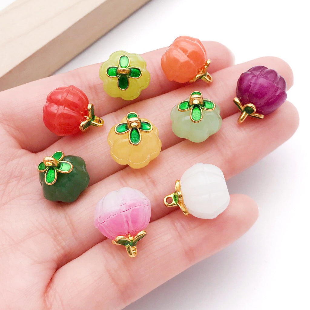 Glass Four-Leaf Clover Pumpkin Charm Pendant for Hairpins, Earrings and Necklace Making