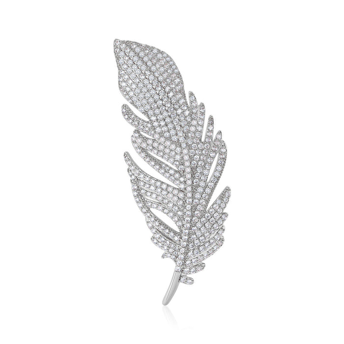 Pave Clear Crystal Feather Brooch Gold Silver Tone Alloy Pin