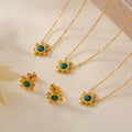 Gold Sunflower Opal Gemstone Necklace Stud Earrings Set view 4