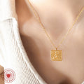 Gold Square Angel Relief Pendant Necklace Cable Chain Style view 3