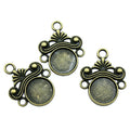 Round Cabochon Earring Connector Setting in Antique Bronze and Antique Silver Metal view 5