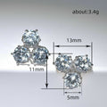 White Gold Three Stone Triangle Cluster Stud Earrings view 4