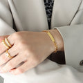 Cuban Chain ID Bar Plate Necklace Bracelet Gold Steel Tone view 4