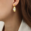 Gold Geometric Drop Earrings Watch Face Shell Crystal Stripe view 11