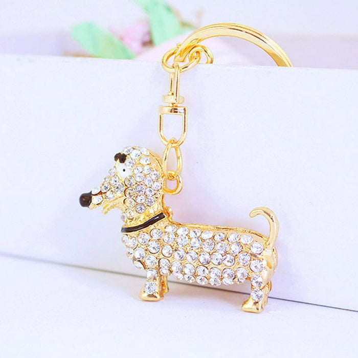 Crystal Dachshund Dog Keychain, Cute Pet Animal Bag Charm for Car Keys