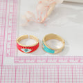 Gold Tone Colorful Enamel Lash Eye Adjustable Band Rings view 2