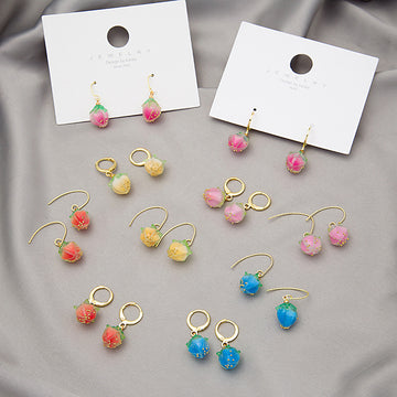 Colorful Peach and Fruit Novelty Earrings in Mixed Hoop Styles