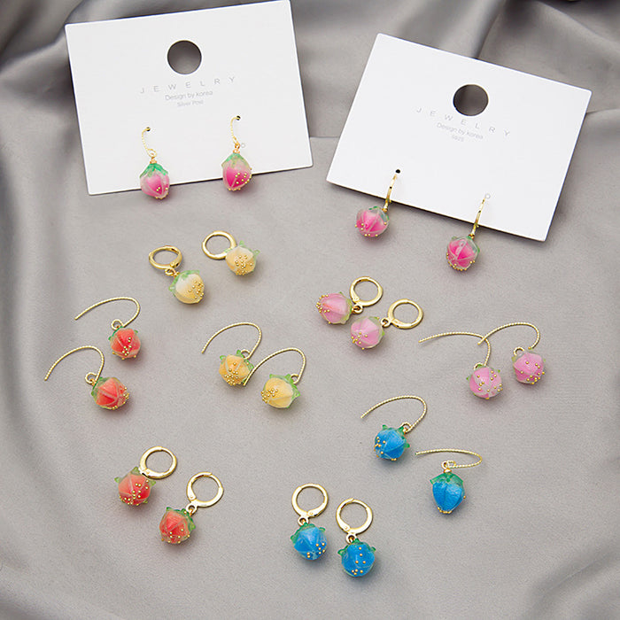 Blue and Yellow Peach Novelty Long Threader Earrings