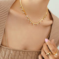 Herringbone Chain Baguette Zircon Drop Necklace Gold Steel view 4