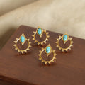 Gold Sunburst Hoop Stud Earrings Oval Turquoise Stone Top view 3