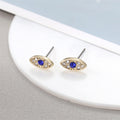 Gold and Silver Tone Crystal Blue Evil Eye Stud Earrings view 2