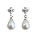 Silver-Tone Flower Stud Teardrop Pearl Drop Earrings view 5