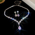 Silver Rhinestone Teardrop Pendant Necklace Earring Sets view 7