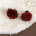 Faux Fur Double Ball Stud Earrings in Black Gray and Red view 8