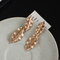 Double Textured Leaf Extra Long Dangle Stud Earrings view 4