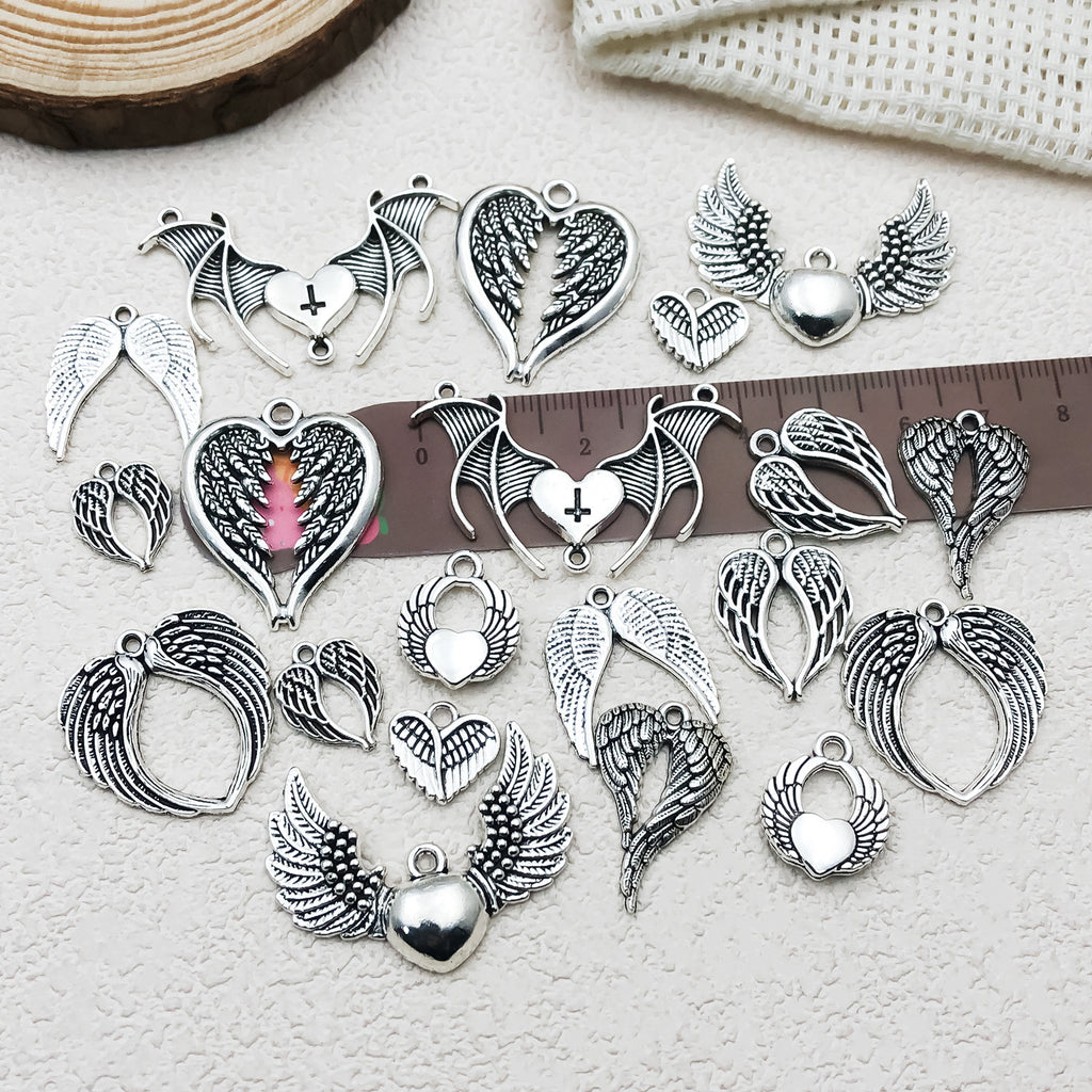 Vintage Zinc Alloy Heart Wing Theme Charm Pendant for DIY Necklace Bracelet Earrings