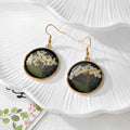 Black Resin Pressed Flower Round Drop Earrings 7 Designs view 6