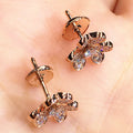 Rose Gold Five Petal Flower Clear Pave Stud Earrings view 4