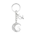 Silver Filigree Crescent Moon Cat Keychain Dual Charm view 5