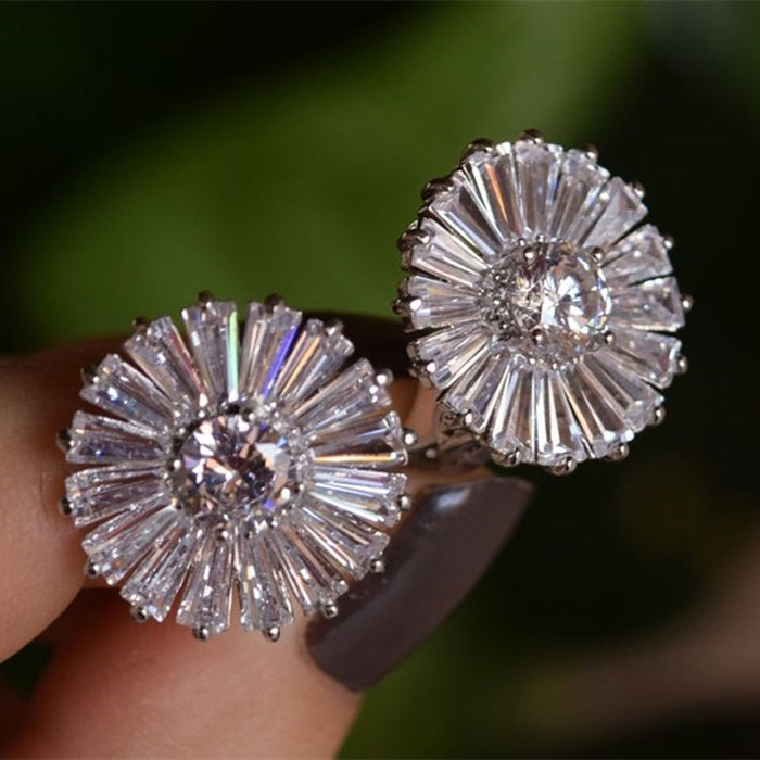 Silver Starburst Baguette Cubic Zirconia Stud Earrings