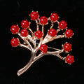 Red Bead Tree Brooch in Polished Rose Gold Tone Metal view 2