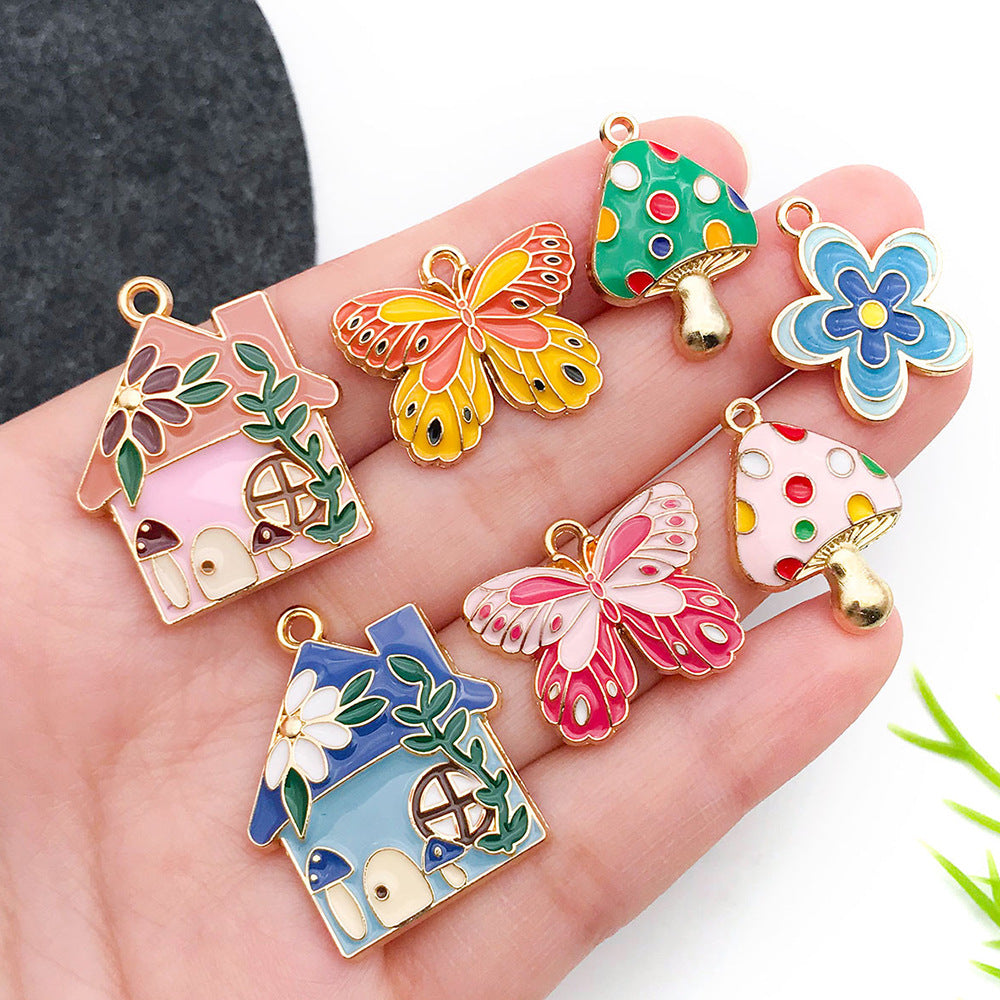 Zinc Alloy Butterfly Flower House Mushroom Charm Pendant for DIY Earrings Necklace Making