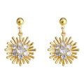 Gold Sunburst Drop Earrings Clear Crystal Cluster Rays view 5