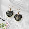 Black Heart Resin Dried Flower Drop Earrings Gold Frame 6 Styles view 3
